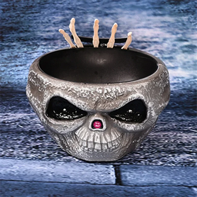 Halloween Electric Toy Candy Bowl with Jump Skull Hand Scary Eyes Party Creepy Decoration Haunted Skull Bowl Ktv Bar Horror Prop