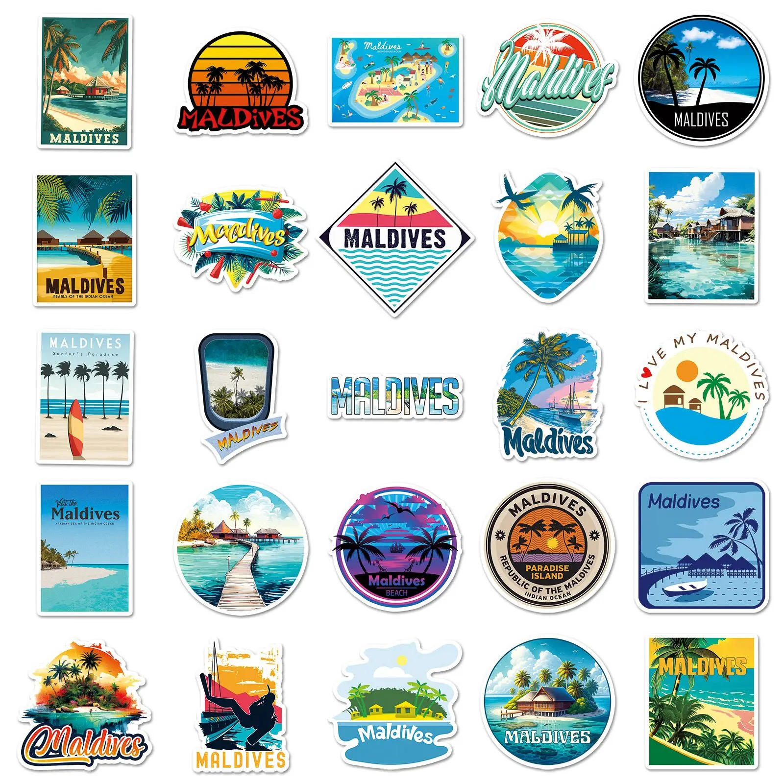 10/50pcs Cute Maldives Travel Stickers Holiday Beach Surfing Sticker Decals Toy DIY Luggage Laptop Phone Fridge Guitar Car Bike