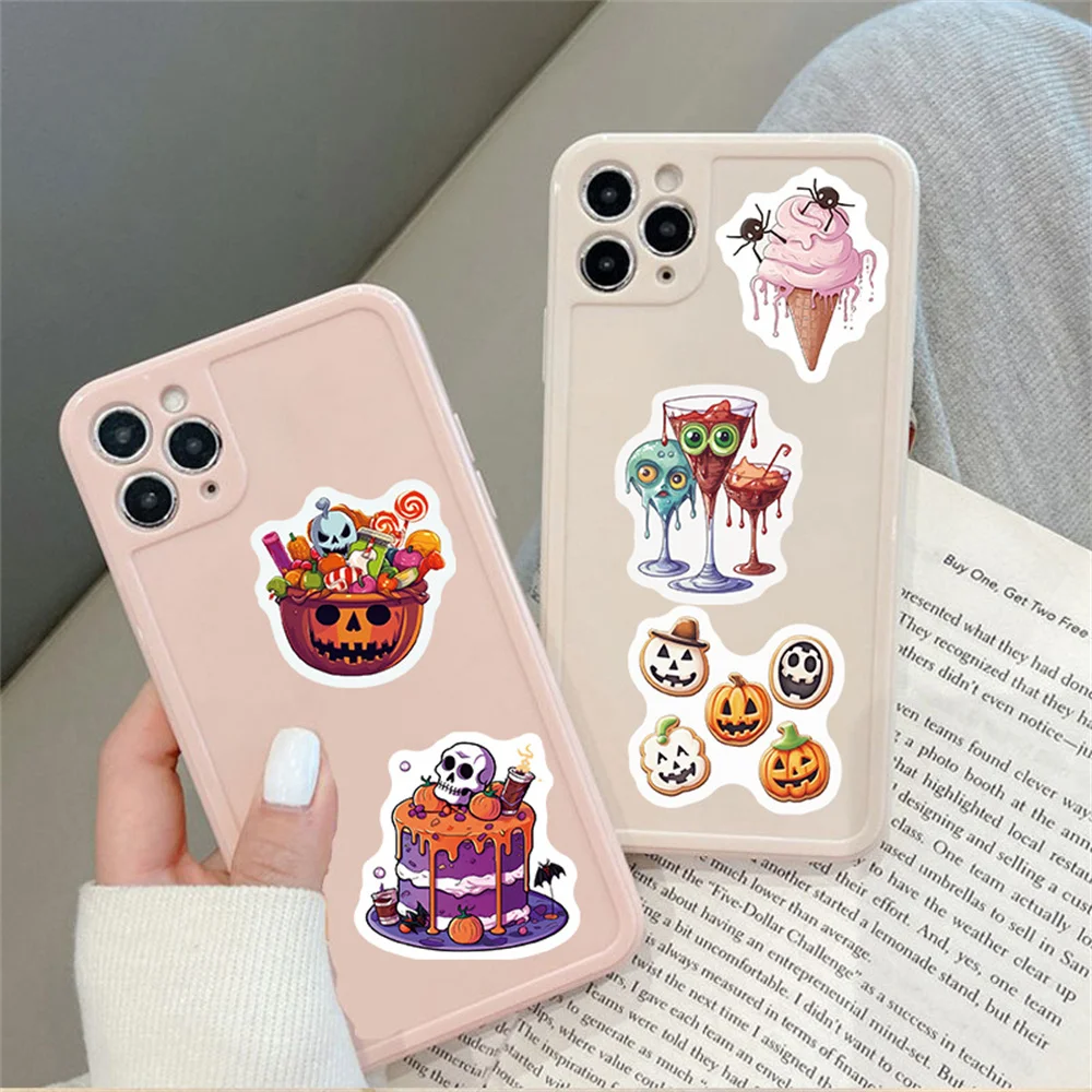 Halloween Food Stickers for Children, Horror Graffiti Stickers, Vintage Scratch Sticker, Scrapbooking Material, 50Pcs