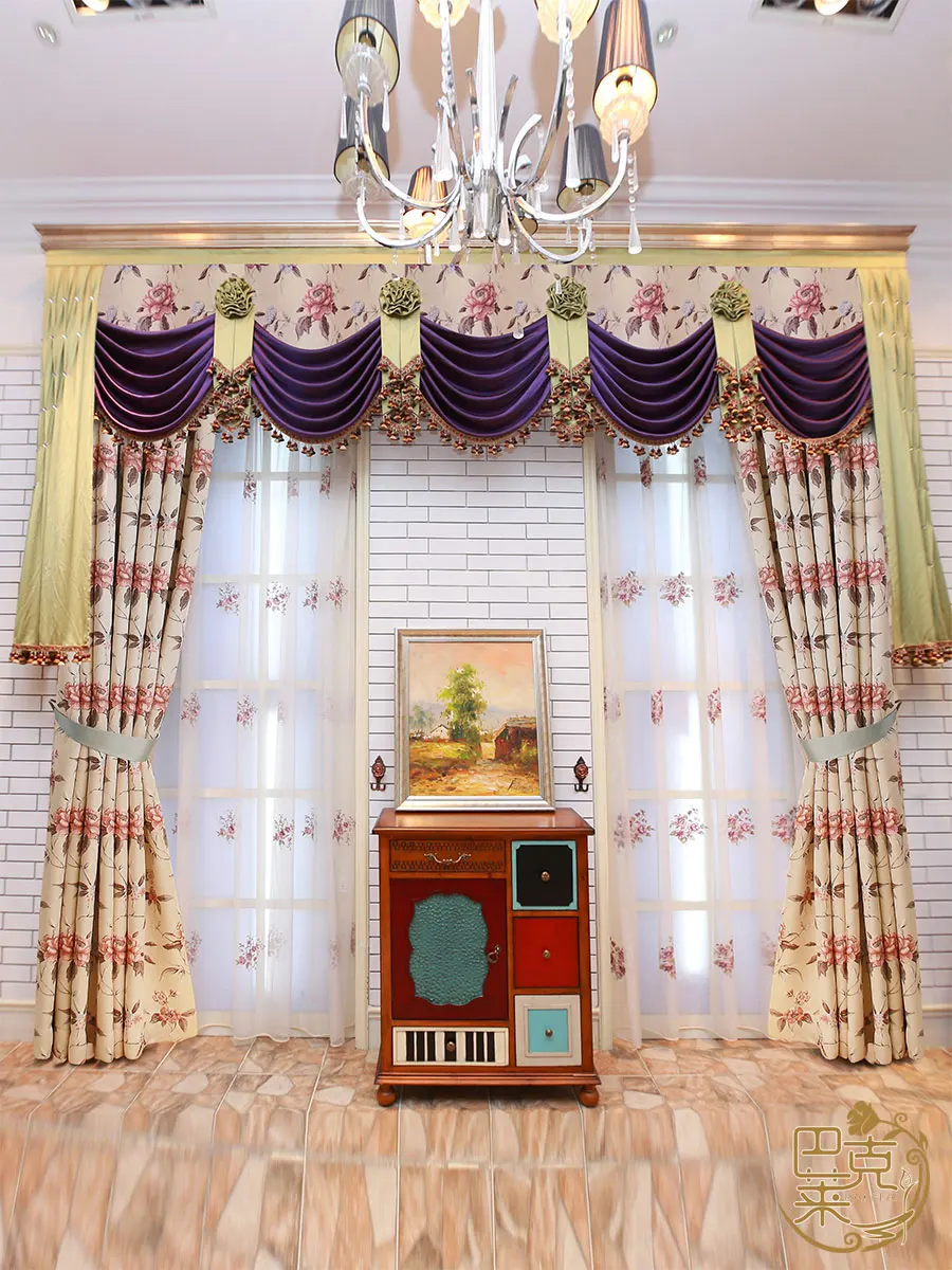 

Custom curtain living room luxury Princess pink French bedroom cloth blackout curtain tulle valance drape C1381