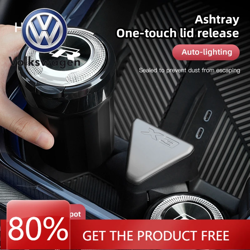 Портативная автомобильная светодиодная пепельница для VW Volkswagen Jetta MK5 Golf, керамический вкладыш, аксессуары для интерьера автомобиля Volkswagen R Passat Polo