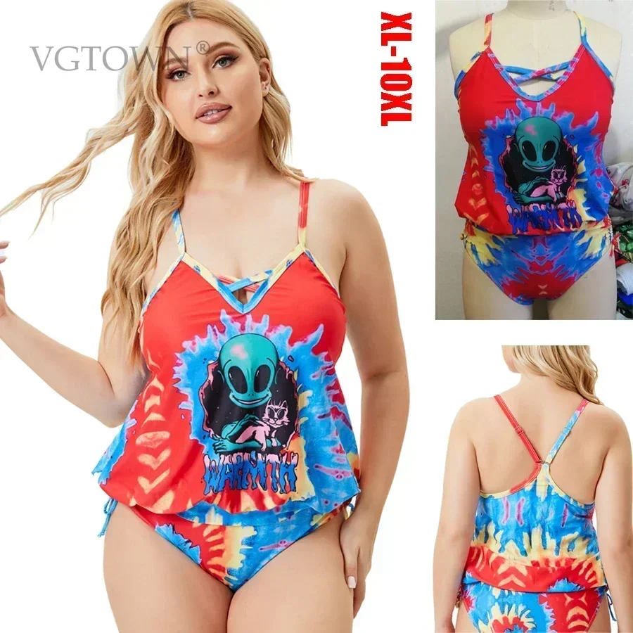 

2026 New Super Large Size 8XL 10XL Swimming Suits Printed Multicolor Tankini Set Female Beach Wear Big Push Up Bikini
