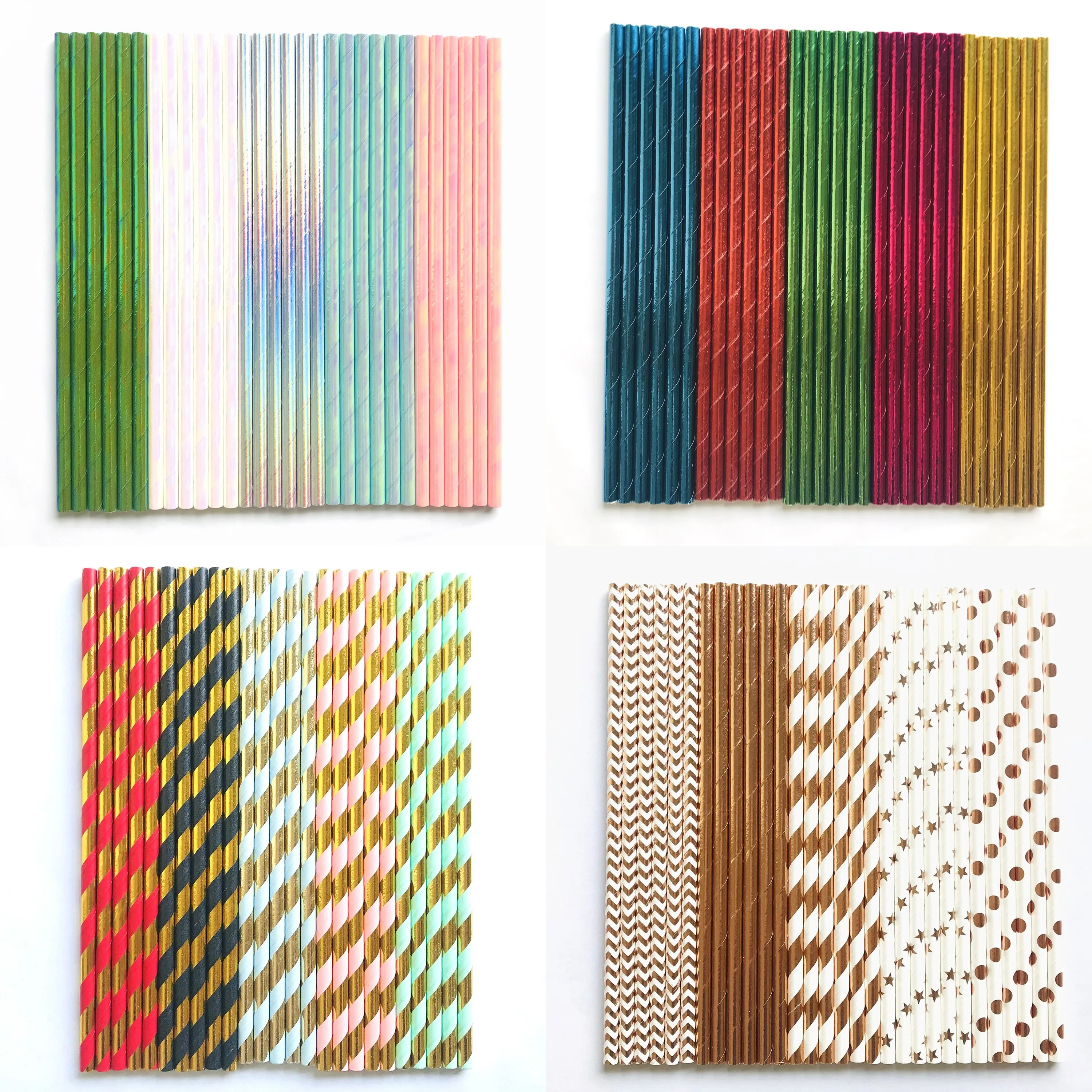 

125 Pcs Glitter Metallic Foil Paper Straws,Rose Gold Green Red Aqua Blue Hot Pink Silver Iridescent Party Wedding Pearl Cocktail