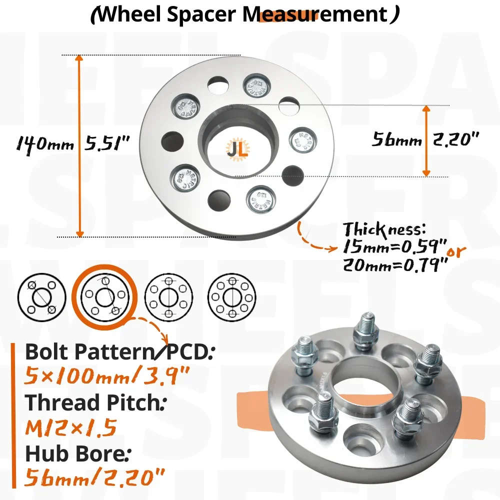 PCD 5X100 Hub Bore 56MM M12X1.5 Forged for Toyota for Subaru Universal Series Car 5 Lug Wheel Spacers Qty(2)