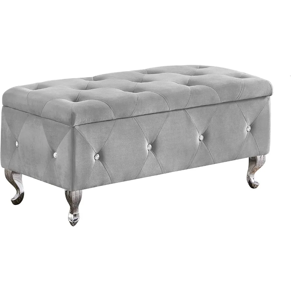 

Storage Ottoman Bench, Velvet Upholstered Ottoman Flip Top Entryway Bench Seat with Safety Hinge, Storage Chest with Padded Seat