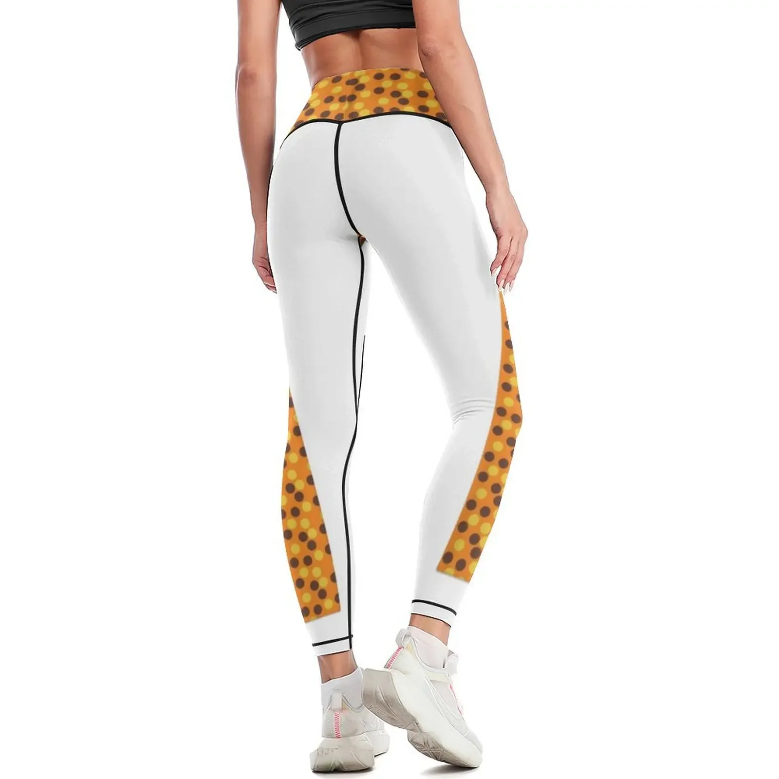 Brown, yellow Polka Dots on Orange Background Leggings harem pants Women's sportswear gym womans trousers Womens Leggings 3