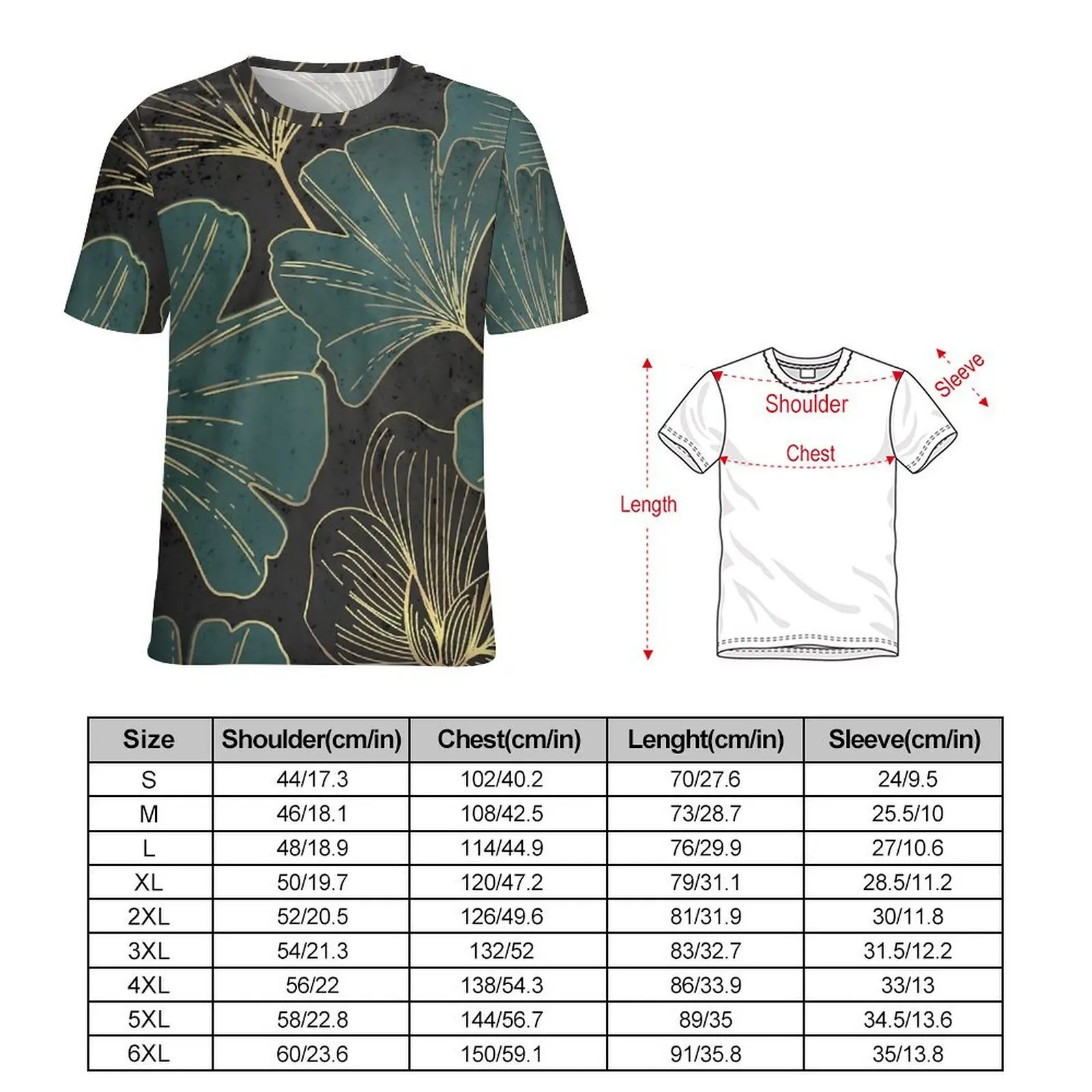 Gingko Biloba T-Shirt Leaves Art Print Hip Hop T-Shirts Male Basic Tshirt Summer Short-Sleeved Printed Clothes Plus Size 4XL 5XL