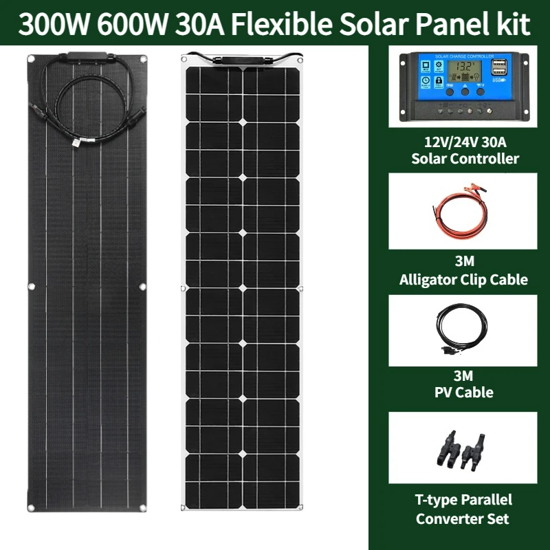 

Solar Panel 300W 600W 18V Flexible Solar Cell Energy Charger Power Bank for Outdoor Camping Yacht Motorhome Car RV Boat