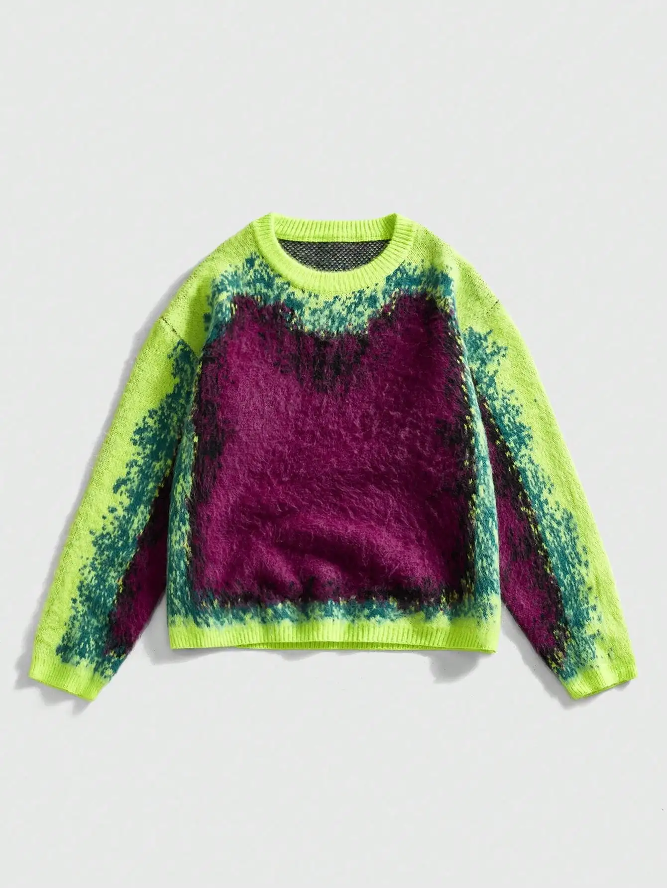 

Мужской свободный вязаный свитер с длинными рукавами и неоновым градиентным принтом, в стиле гранж, для повседневной носки осенью и зимой