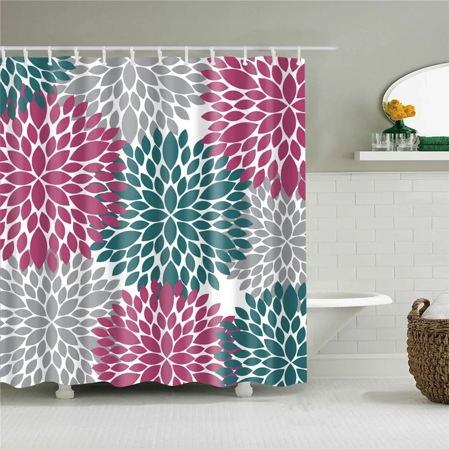 Blumen-Pflaumenblüten-Lotus-Lavendel-Rosen-Duschvorhänge Badezimmervorhang Stoff Wasserdichter Polyester-Badvorhang mit Haken