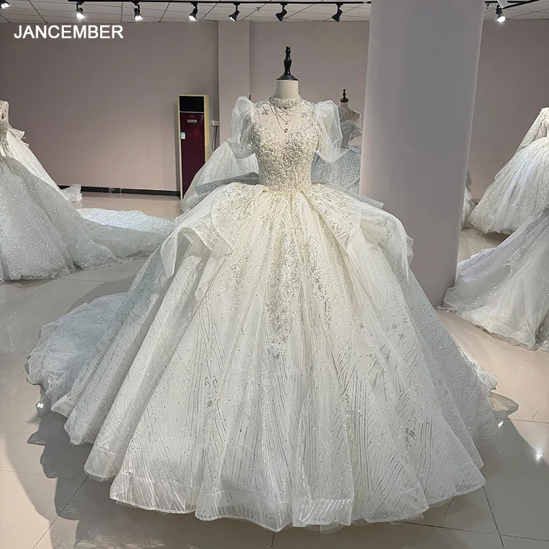 Abiti da sposa affascinanti Abiti da sposa glitterati Abito per abiti da cerimonia per feste formali Abiti da sposa 2025 Maniche corte personalizzate Corte dei treni