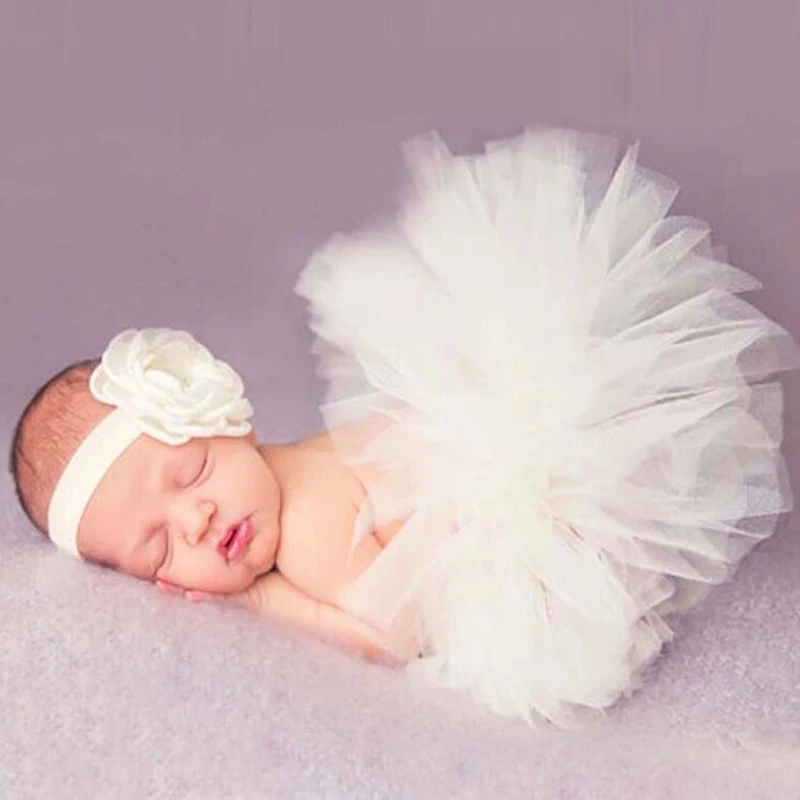 Baby Tutu Skirt Newborn Photography Props Cute Princess Infant Outfit With Flower Headband Accesssories Baby Girls Dress