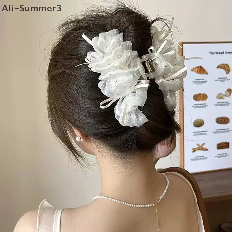 أنيقة الانجراف الشيفون سحابة الشعر مخلب للنساء الفتيات مزاجه ذيل حصان كليب أغطية الرأس الملحقات #4