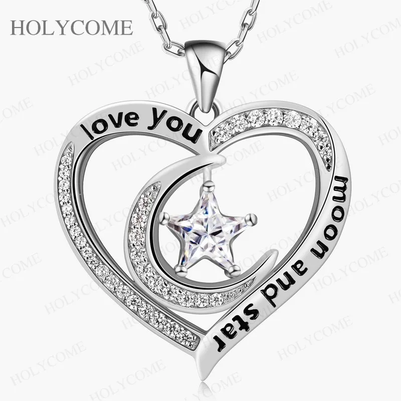 

925 Sterling Silver Moissanite Necklace Star and Moon Pendant Neckalce VVS1 For Women Party Dating Birthday Jewelry Gifts Chamrs
