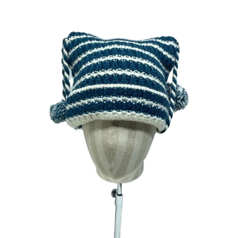 

Winter Knitted Stripe Hat for Adult Windproof Cold Weather Skiing Riding Hat Drop shipping