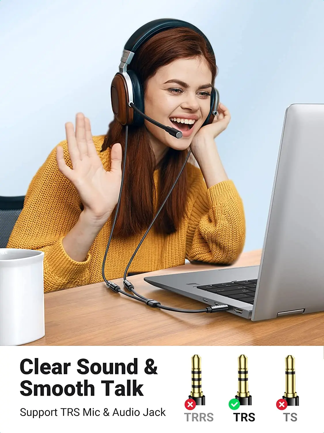 UGREEN 헤드폰 분배기 3.5mm 4극 TRRS 오디오 분배기 마이크 Y 헤드셋 분배기 스테레오 분리 잭