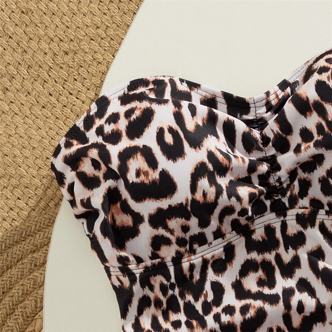 S - XL Leopard Tankini Bandeau Bikini Damen Badeanzug Frauen Bademode Zweiteiliges Bikini-Set Gepolsterter Badeanzug Badebekleidung V7524 – Detail 11