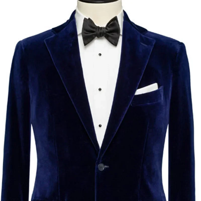 Velvet Men Suit Jacket for Prom Wear Dinner 1 Piece Royal Blue Smoking Blazer Notch Lapel 2024 Male Tops Coat American Fashion