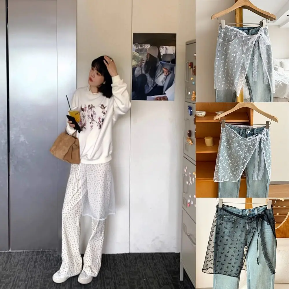 تنورة شاش من الدانتيل بطبقات للفتيات ، تنورة رقيقة بزهور ، ربط فريد من نوعه ، تنورة حار ، نسخة كورية ، مئزر صيفي