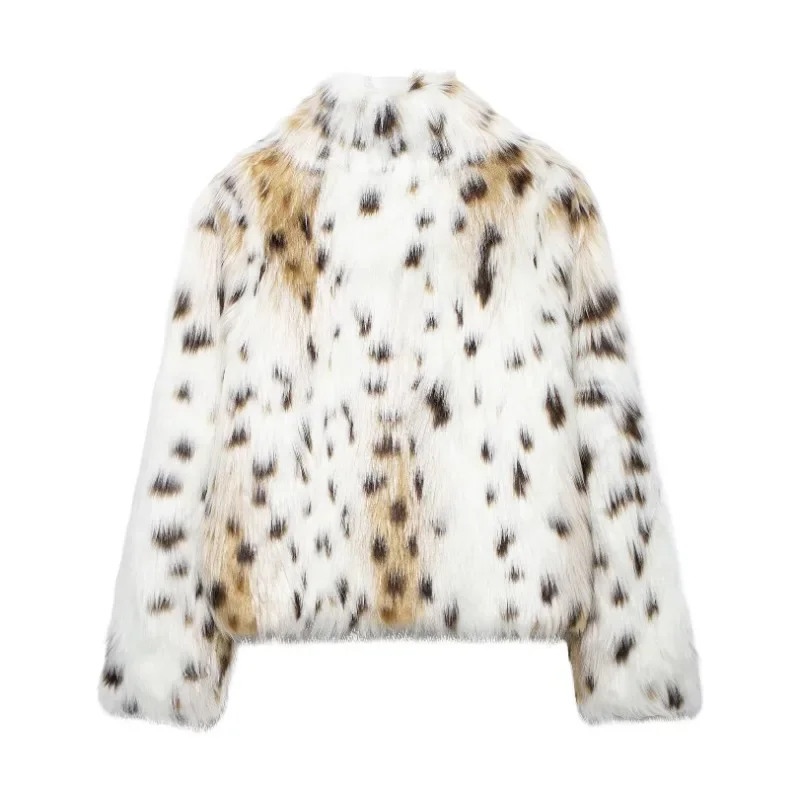 TRAF ZR Winter Coat Female Artificial Fur Padded Coat warm Woman Winter Coats Snow Parka American Retro Leopard Print Coats