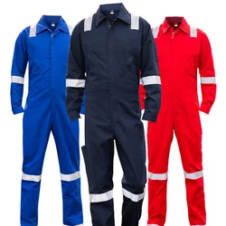 Heiße 100% Baumwolle Arbeits kleidung Overalls einteilige Bau arbeit Kleidung Uniformen reflektierende Streifen Schweißen Auto Reparatur anzug