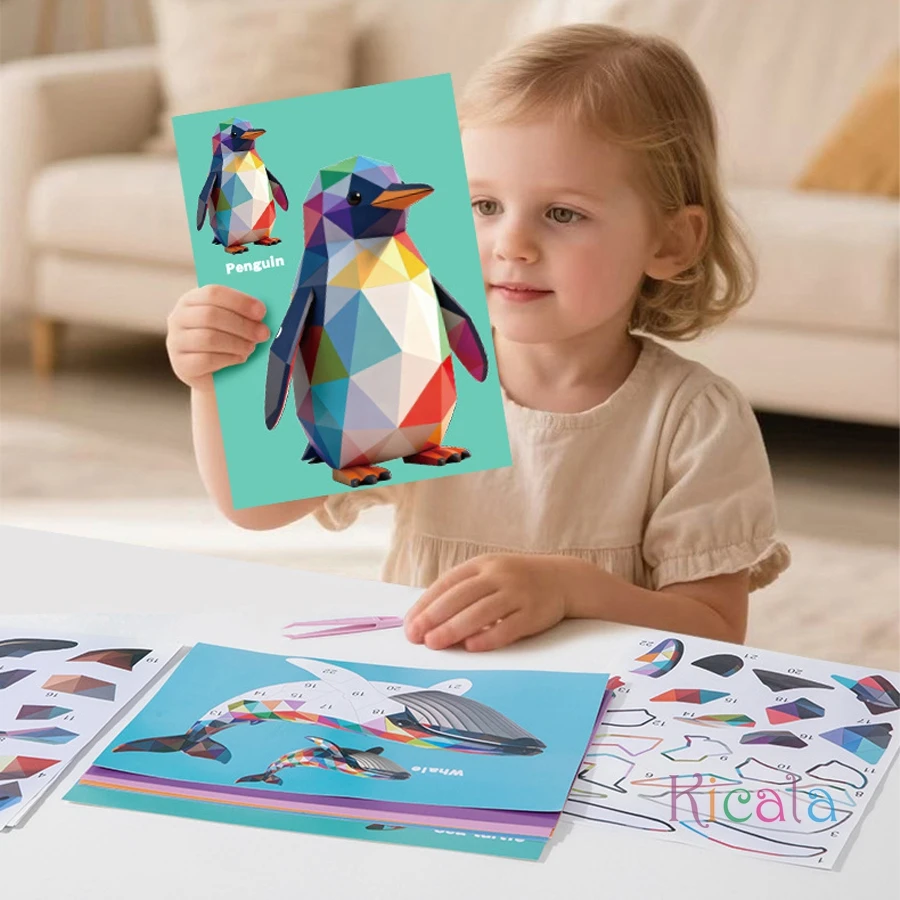 3D Geometryczne Puzzle Naklejki DIY Zabawki Edukacyjne dla Dzieci Dopasowywanie Zwierząt i Pojazdów Kreatywna Zabawka Edukacyjna dla Maluchów