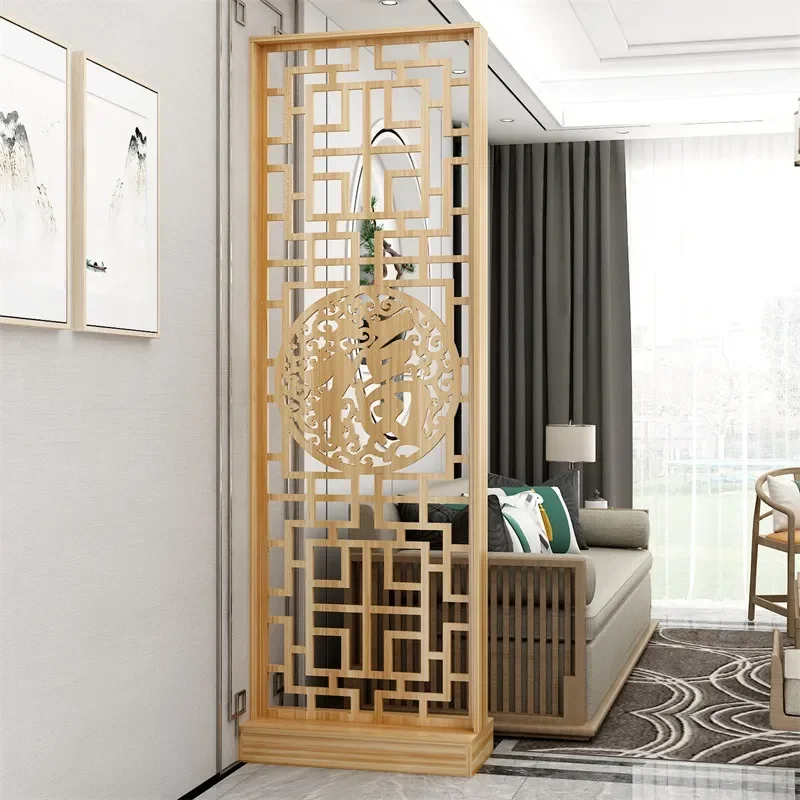 New Chinese Style Solid Wood Screen Partition for Living Room Entrance Simple Fashionable Hollow Auspicious Cloud Design Room