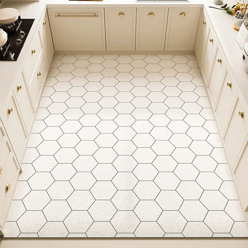 

Kitchen Floor Mat Pvc Leather Non-slip Carpet White Tiles Pattern Waterproof Oil-proof Large Area Home Decoration Rug 주방바닥매트