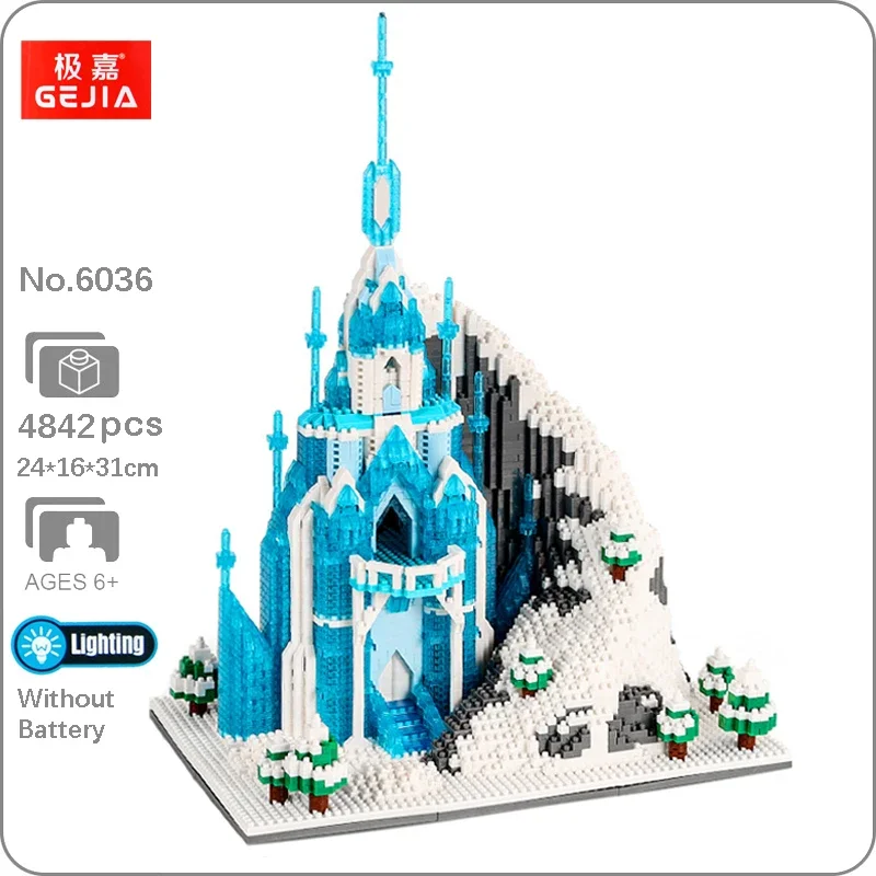 Tour de château de glace et de neige, Architecture mondiale, palais, lumière de montagne, Mini blocs de diamant 3D, briques de construction, jouet cadeau, sans boîte, 6036