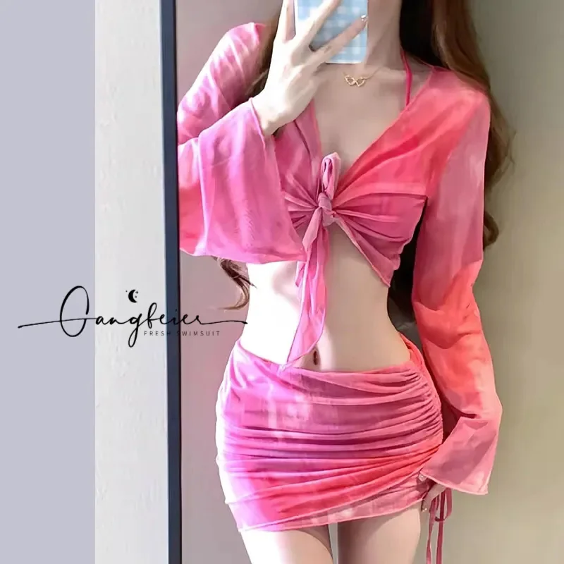 Women 4 Piece Swimsuit Set Sexy Bikini Beach Vacation Swimwear Mesh Cardigan Summer Sun Protection 4Piece Separates Swimsuit Set