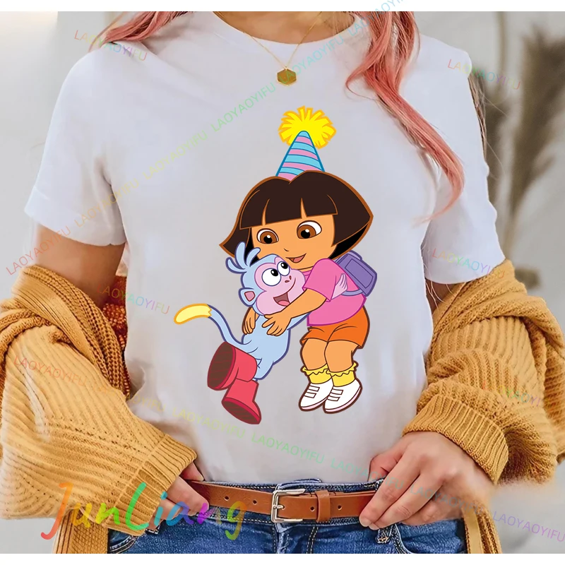 أزياء Harajuku Dora The Explorer لطيف الكرتون نمط تي شيرت للجنسين النساء الرجال تي شيرت مريح شخصية قمم #1