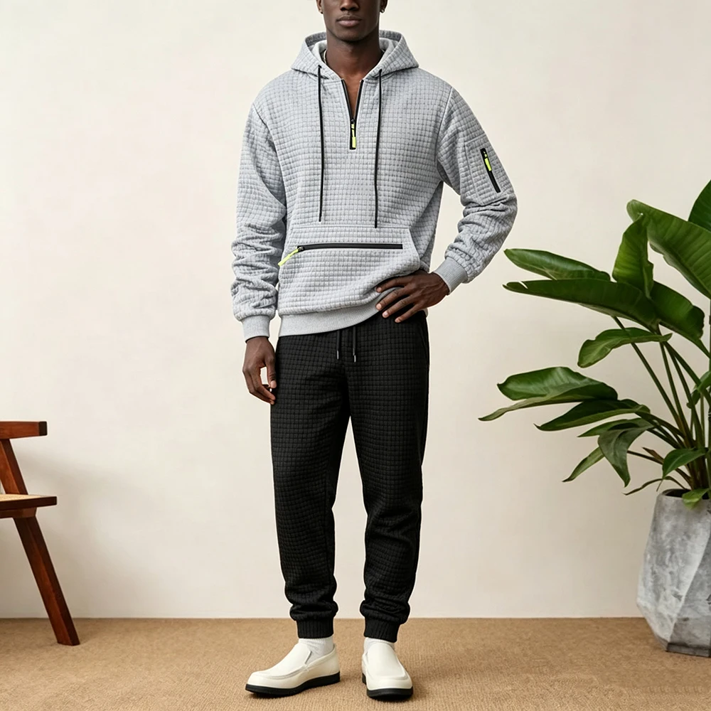 Heren 2-delige waffle grid tra - Streetwear Zipper recensie en prijs