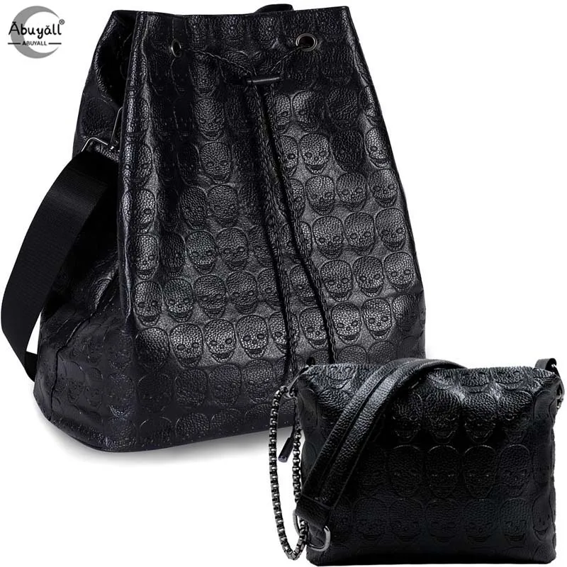 

Abuyall Womens Skull Chain Print PU Leather 2 in 1 Hobo Tote Punk Shoulder Bag Crossbody Handbag Large Capacity Gothic Satchel