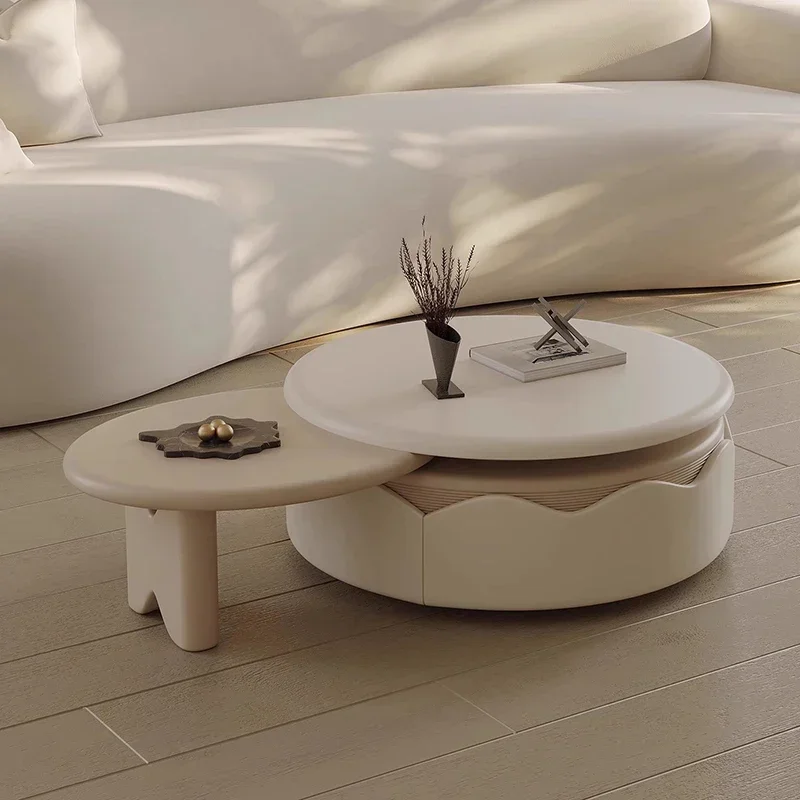 Wooden Round Coffee Table Nordic Mobile Regale Drawers Unique Side Table Aesthetic Minimalist Couchtisch Living Room Furniture