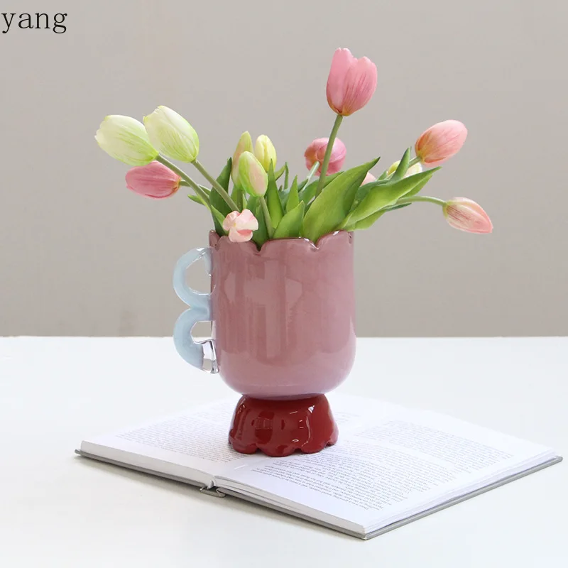 CX Creative Single Ear Straight Stained Glass Vase Entrance Living Room Countertop Dining Table Decoration