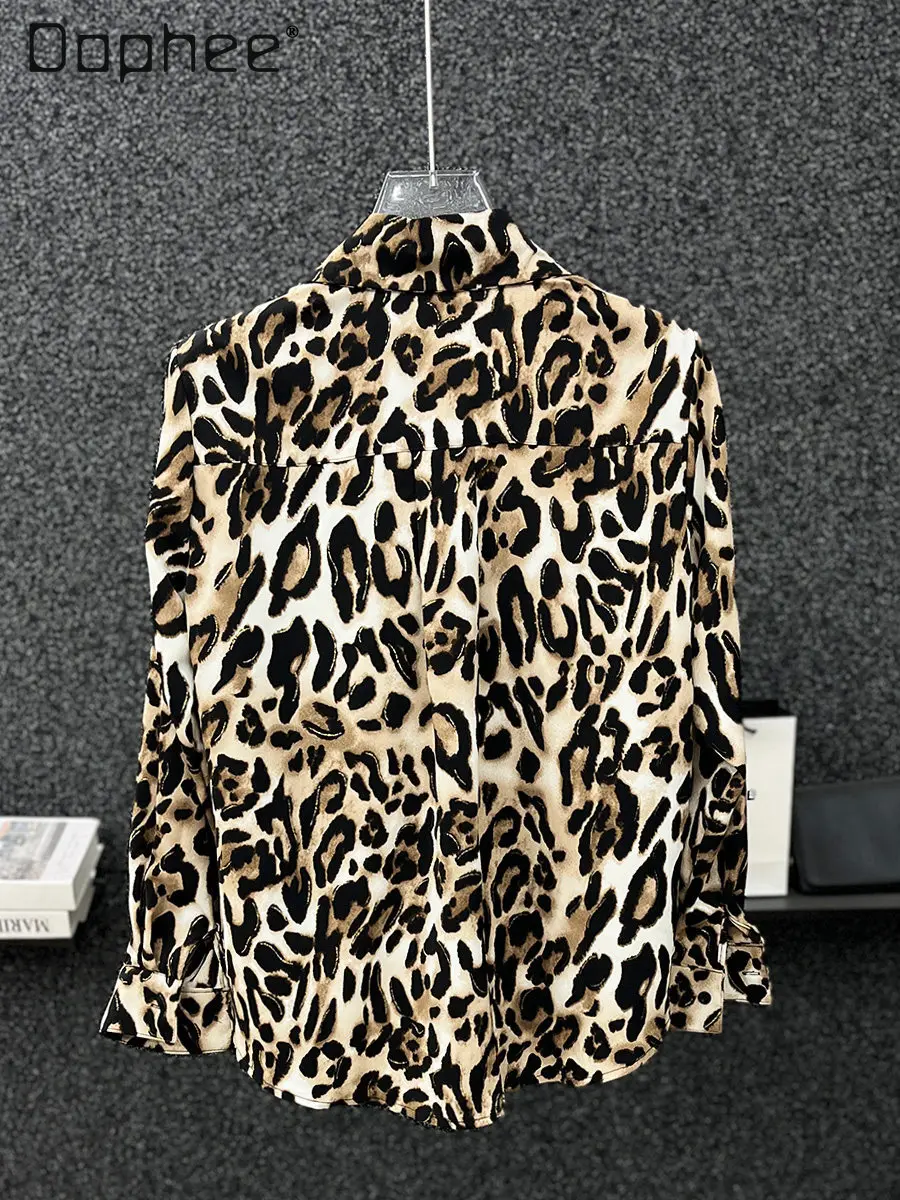 

Spring Summer Men's Cool and Stylish Black Blue Brown Yellow Leopard Print Loose Casual Versatile Thin Chiffon Long-sleeve Shirt