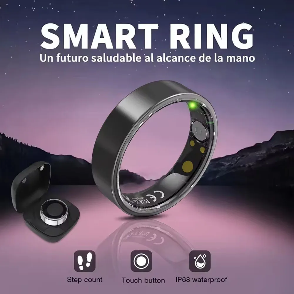 Anillo inteligente, resistente al agua IP68, monitoreo del sueño, múltiples modos deportivos, podómetro, material de acero inoxidable, unisex
