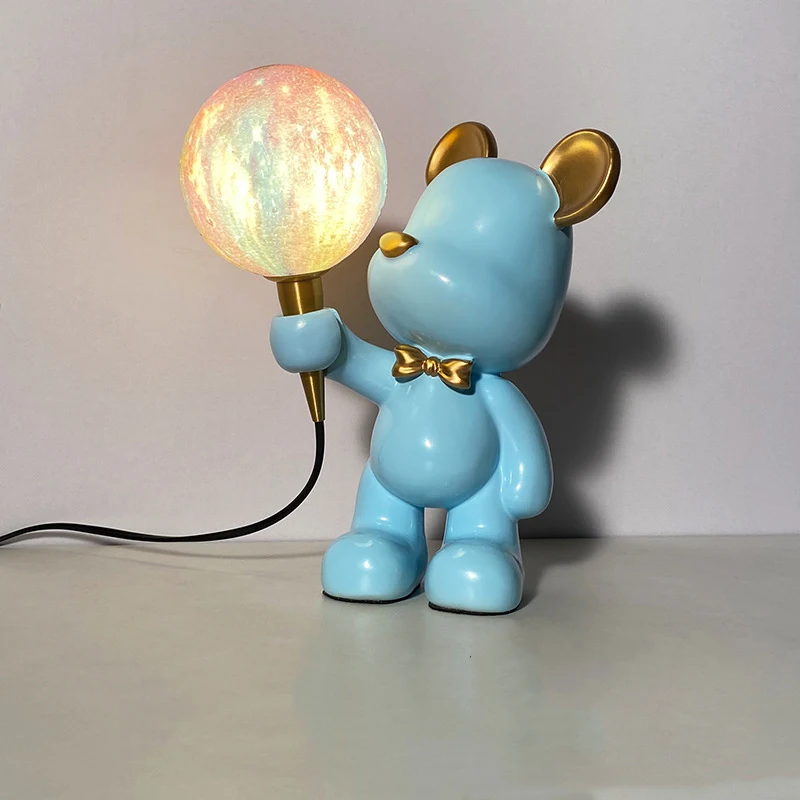 Moon Bear Table Lamp Resin Night Light Desktop Indoor Lighting Bedroom Living Room Decor Christmas Holiday Gifts Led Desk Lamps