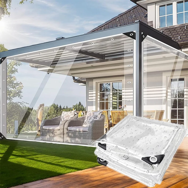 Customizable Outdoor Transparent Tarpaulin Winter Patio Pergola Windproof Screen Terrace Balcony Rain Cover Clear Tarp Curtain