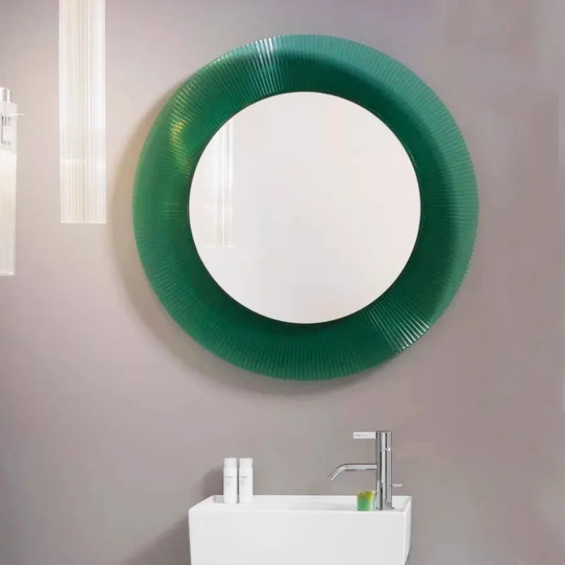 

Acrylic Bathroom Mirror Cabinet Wall Mounted Beauty Comb Makeup Mirrors Intelligent Circular Bathroom with LED Light Mirror