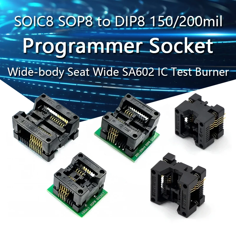 SOIC8 SOP8 to DIP8 Wide-body Seat Wide 150/200mil Programmer Adapter Socket Blue SA602 IC Test Conversion Burner