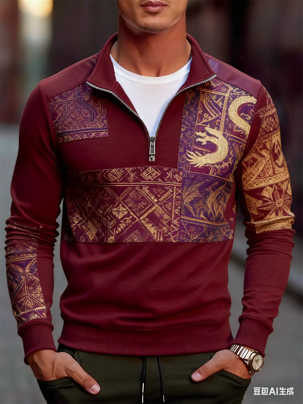 ثلاثية الأبعاد طباعة خمر العرقية نمط سستة البلوز الرجال في الهواء الطلق الشارع الهيب هوب كم طويل البلوز الخريف الشتاء نصف البريدي الملابس