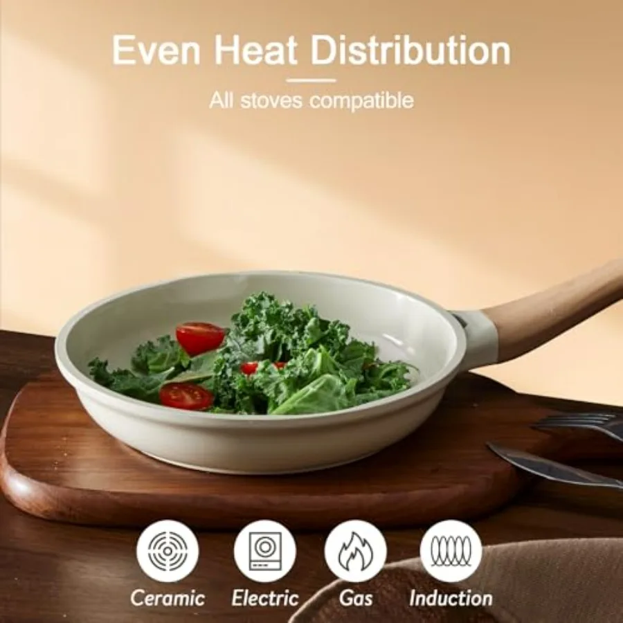 طقم أواني ومقالي مكون من 21 قطعة مع غطاء من الألومنيوم، أطقم أواني طهي من السيراميك غير لاصقة، أواني طهي غير لاصقة مع قلي