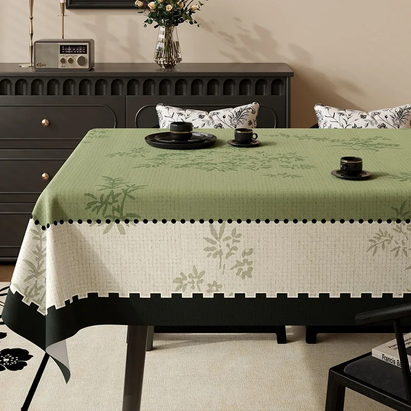 Green Retro Plaid Waterproof Tablecloth High-Quality Pvc Oil-Proof Table Mat for Living Room No-Wash Dining Aesthetic Room Decor
