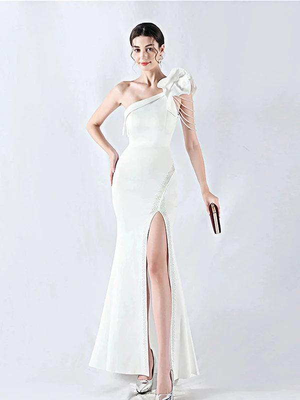 

Sexy Long Single oulder Slit Evening Gown Women's Faion mid Waist Floor Length Diamond Embedded Fi Tail Dr