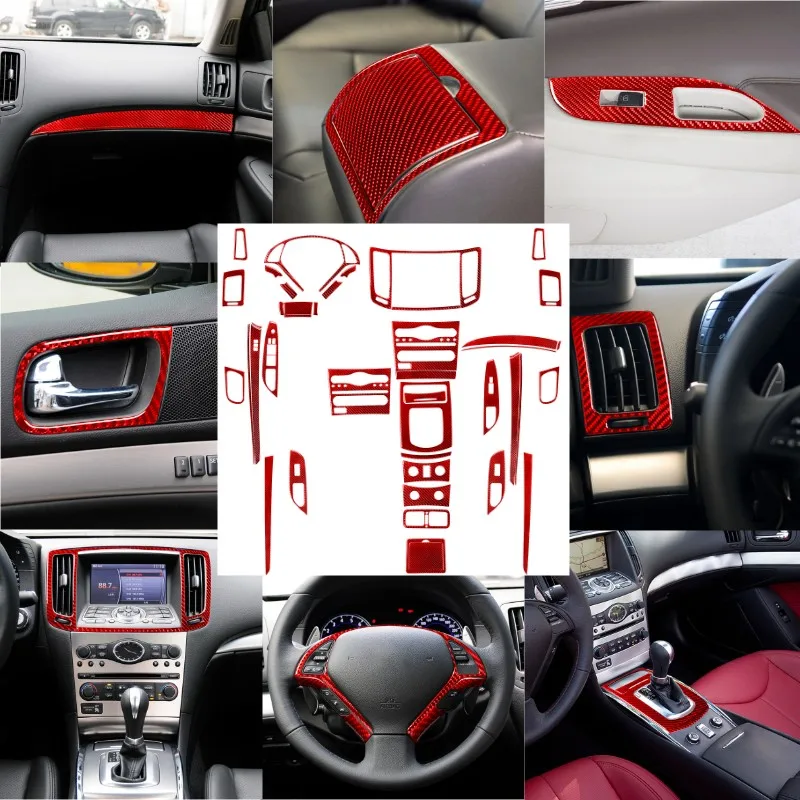 

Car Central Air Outlet Steering Wheel Button Water Cup Frame Panel For Infiniti G37 SEDAN 2010-2013 Carbon Fiber Red Stickers