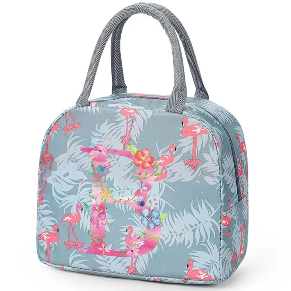 School Lunch Bagcartoon Dier Geïsoleerd Kinderen Lunchbox Flamingo Draagtas Organisator Outdoor Picknick Roze Lertter Serie Printin