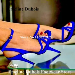 Blau Wildleder Stiletto Ferse Sandalen Emeline Dubois Frauen Sexy Straps Kreuz Dünne Ferse Partei Schuhe Ankle Straps Schnallen Kleid Heels