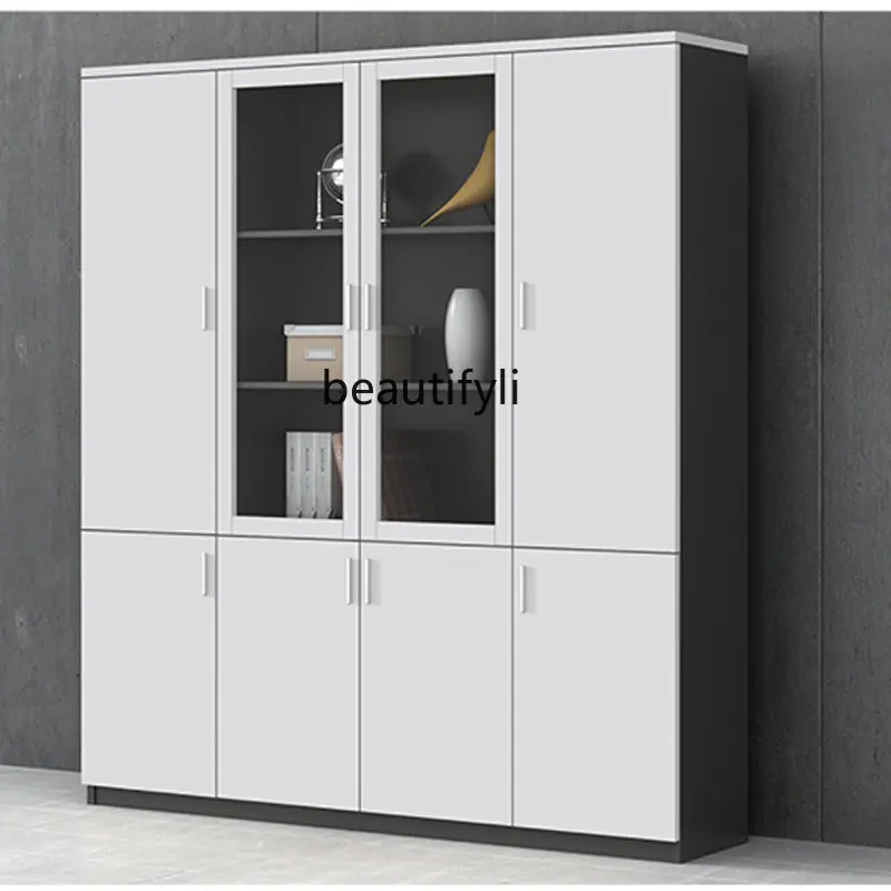 

Plate Glass File Cabinet Wooden Document Cabinet Data Cabinet Simple Locker with Lock Office Hang Clothes Cabinet cabinet