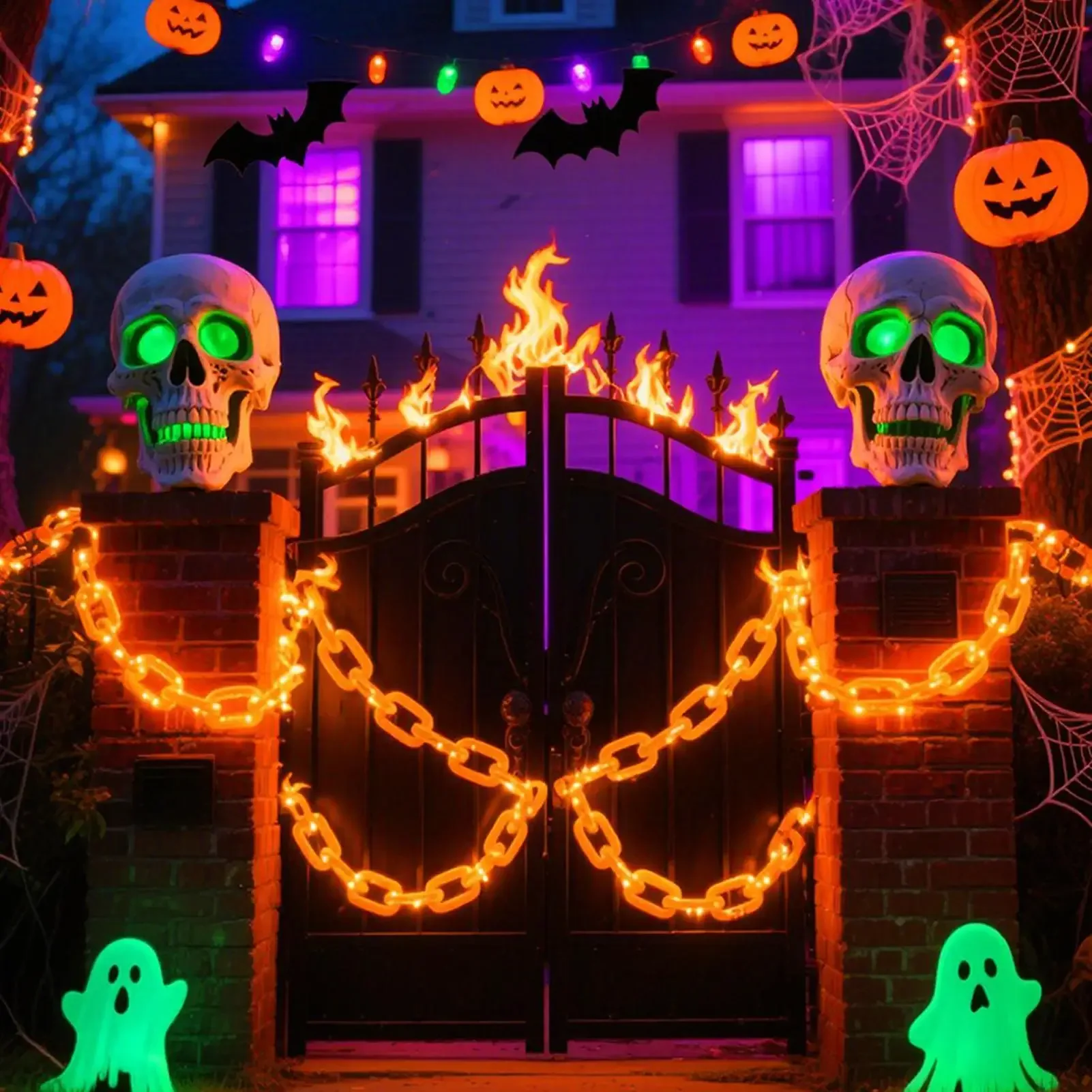 Halloween String Lights 8 Modes Timer Chain Shape Lawn Lights Holiday Lighting Ghost Festival Decoration for Pathway Door